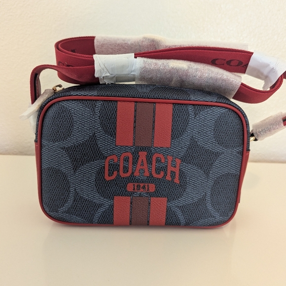 Mini Jamie Camera Bag In Signature Canvas With Varsity Stripe - Picture 1 of 8